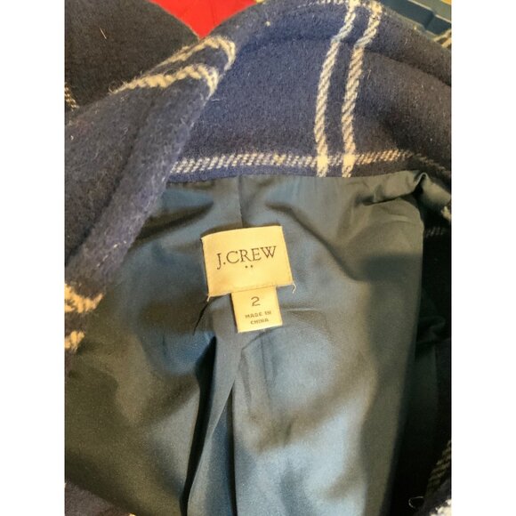 J.Crew Navy Dark Blue & White Windowpane Check Wool Blend Cocoon Coat, Size 2 - Picture 6 of 6
